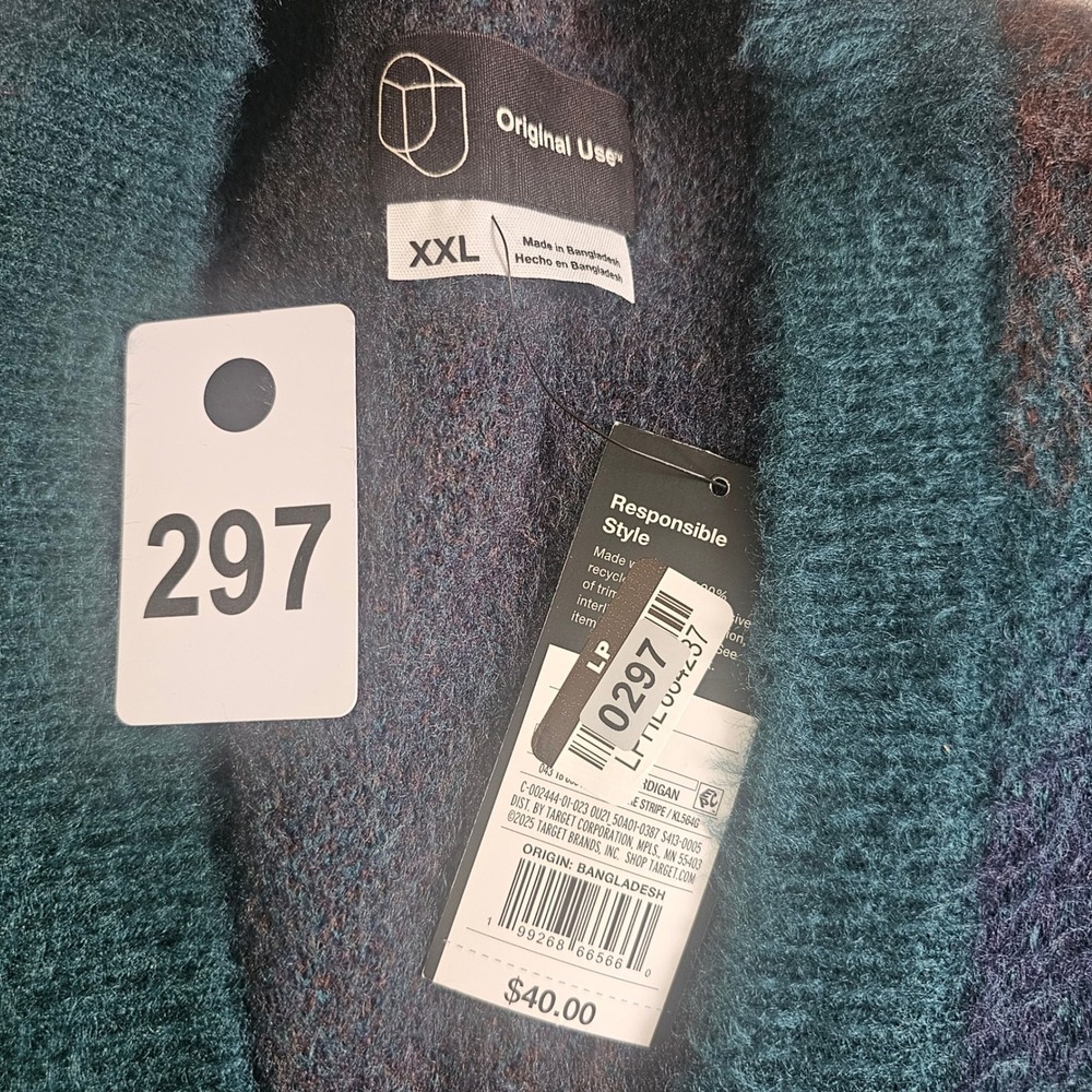 Original Use Mens XXL Teal Purple Striped Fuzzy Knit Button Front Cardigan NWT - Picture 8 of 9